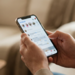 Mãos de pai segurando smartphone com notificação de bloqueio — risco de bloqueio conta Instagram influencer mirim sem alvará judicial