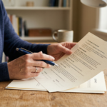 Mãos de pai revisando contrato com cláusula de dados pessoais antes de assinar parceria de influencer mirim — proteção pela LGPD