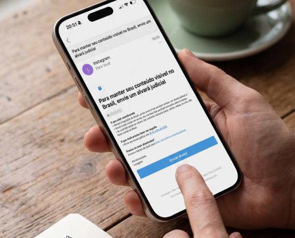 Mãos segurando celular com notificação do instagram sobre alvará judicial para influencer mirim