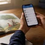 Mãos de pai segurando smartphone com notificação de conta do Instagram de menor de 13 anos suspensa